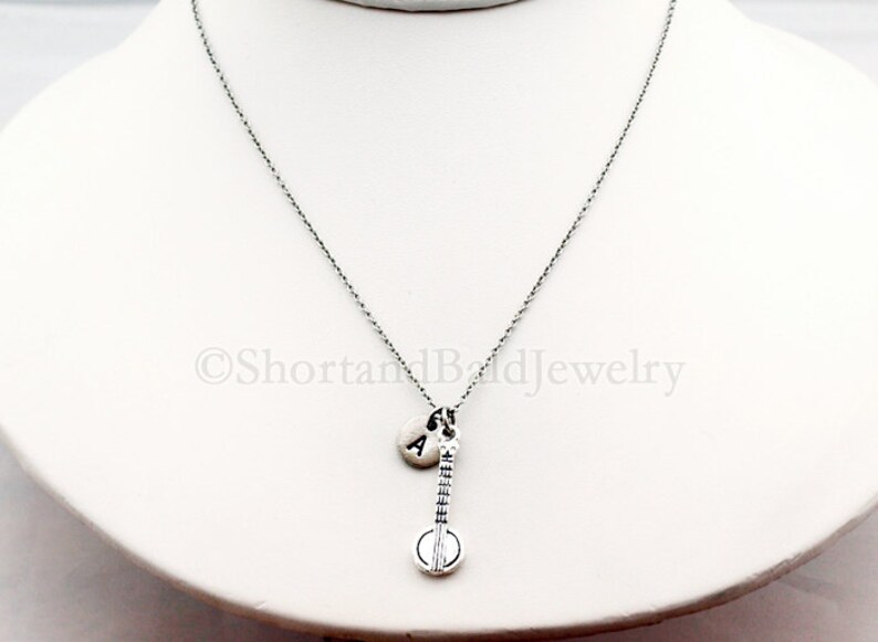 Banjo Necklace String Instrument Initial Necklace Initial Etsy