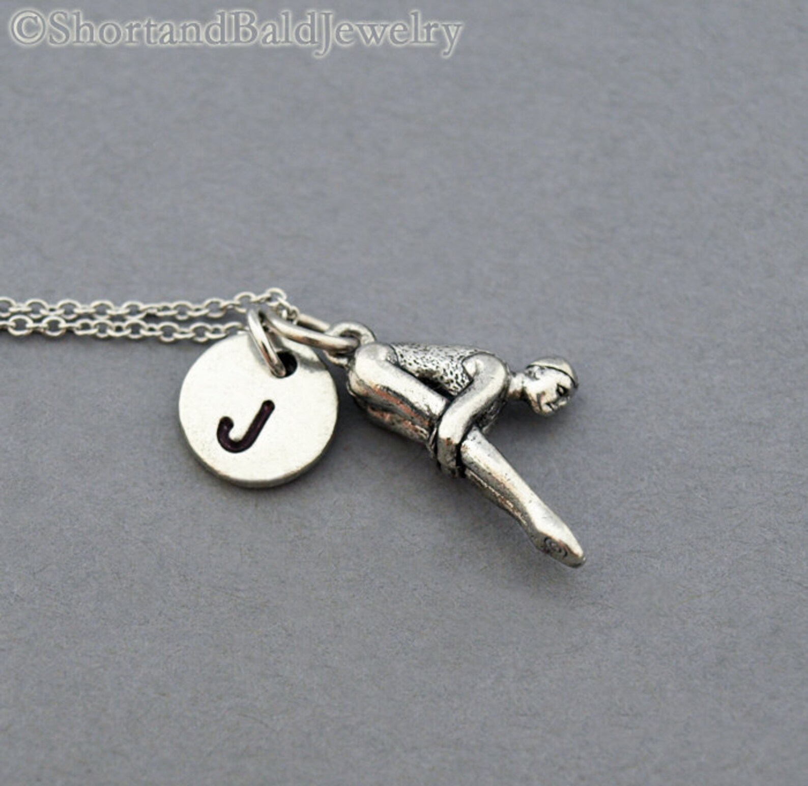 Diving Necklace Diver Necklace Antique Silver Initial Etsy