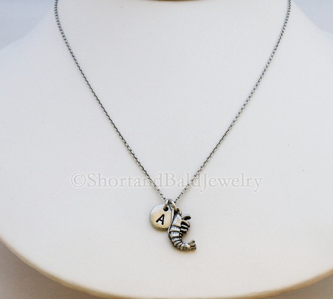 Shrimp Charm Necklace Shrimp Necklace Initial Necklace Etsy