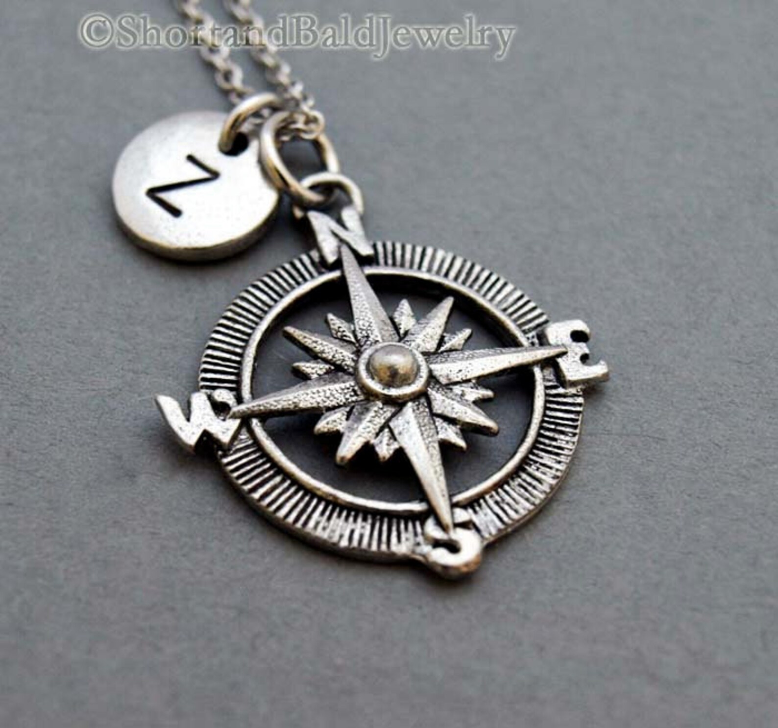 Compass Charm Necklace Compass Necklace Initial Necklace Etsy