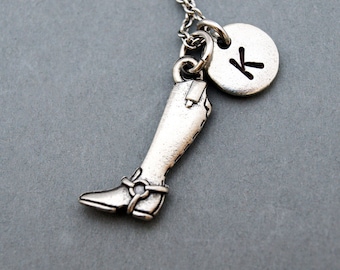 Riding boot necklace, Equestrian boot, horse riding boot, antique silver, initial necklace, personalized, monogram