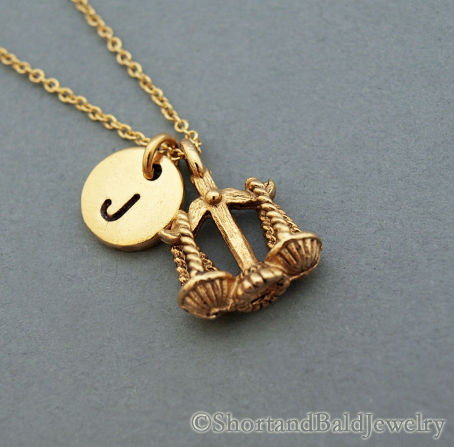 Scales of Justice Necklace Libra Scale Initial Necklace Etsy