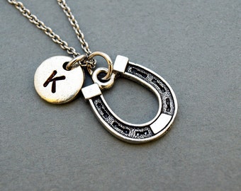Horseshoe necklace, Horseshoe, personalized horseshoe, antique silver, initial necklace, initial hand stamped, Horse Shoe, monogram