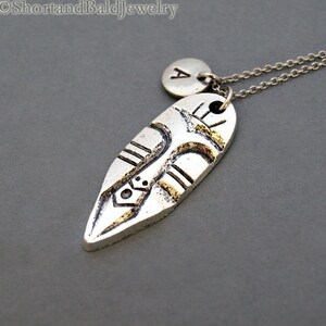 Stammenmaskerketting, ritueel masker, antiek zilver, initialenketting, eerste handgestempeld, gepersonaliseerd, monogram
