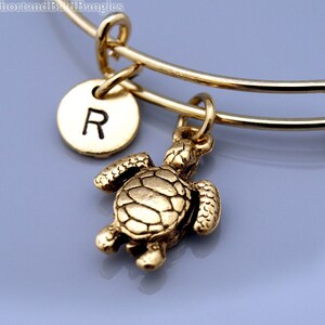 Sea Turtle bangle, Sea Turtle bracelet, Gold sea turtle, Expandable bangle, Personalized bracelet, Charm bangle, Initial bracelet