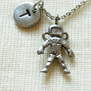 Spaceman neckalce, Astronaut necklace, Space man necklace, Spacemen, initial necklace, initial hand stamped, personalized, monogram