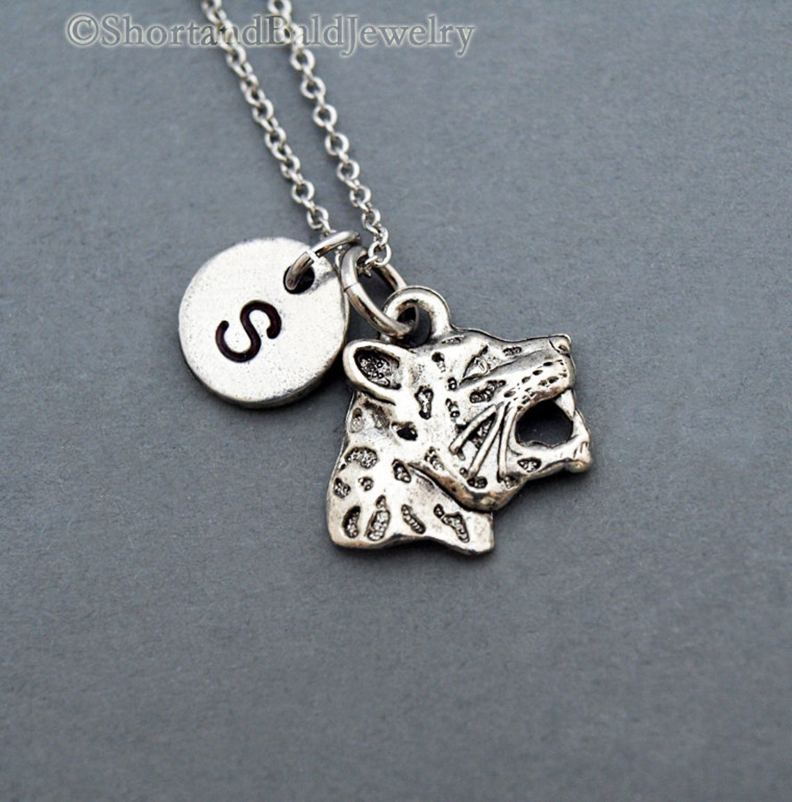 Jaguar Head Necklace Jaguar Charm Wild Cat Initial Etsy
