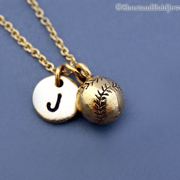 Baseball necklace, Baseball Ball charm, Gold baseball ball necklace, initial necklace, personalized, antique silver, monogram