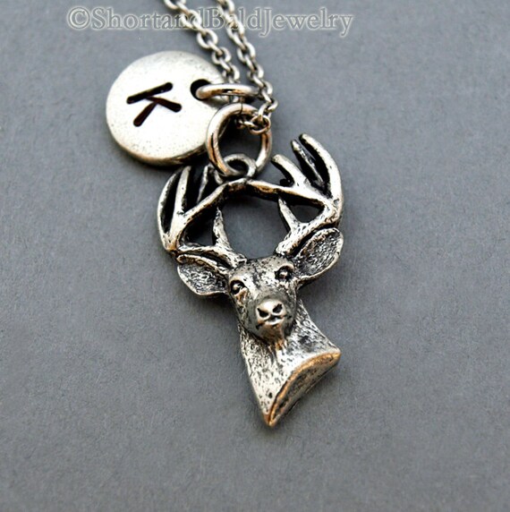 Deer necklace Deer bust Deer antler Deer charm antique Etsy