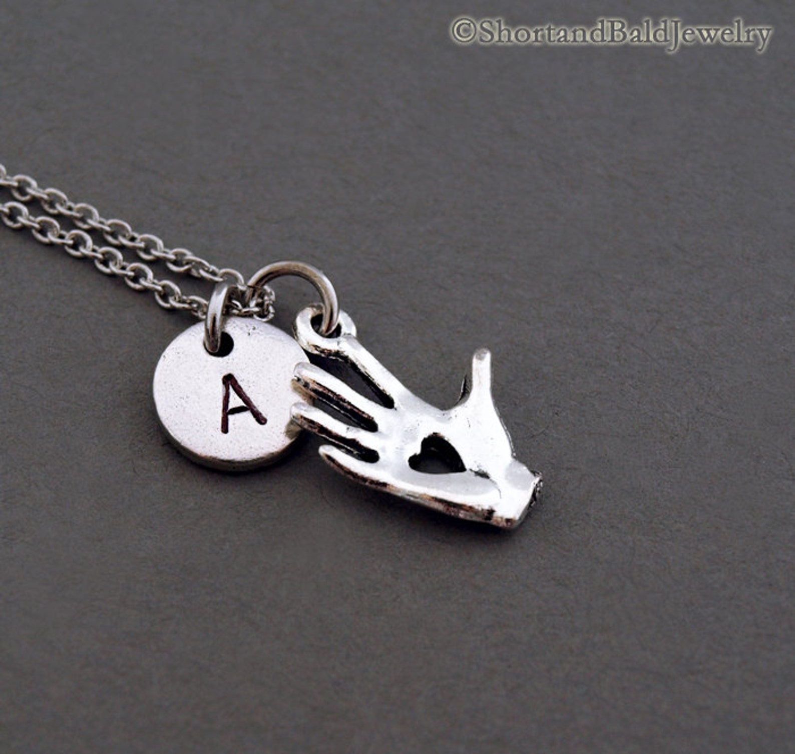 Hand Charm Necklace Heart Stamped Hand Palmistry Necklace Etsy