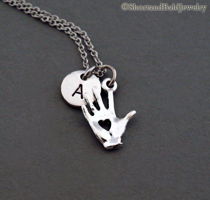 Hand Charm Necklace Heart Stamped Hand Palmistry Necklace Etsy