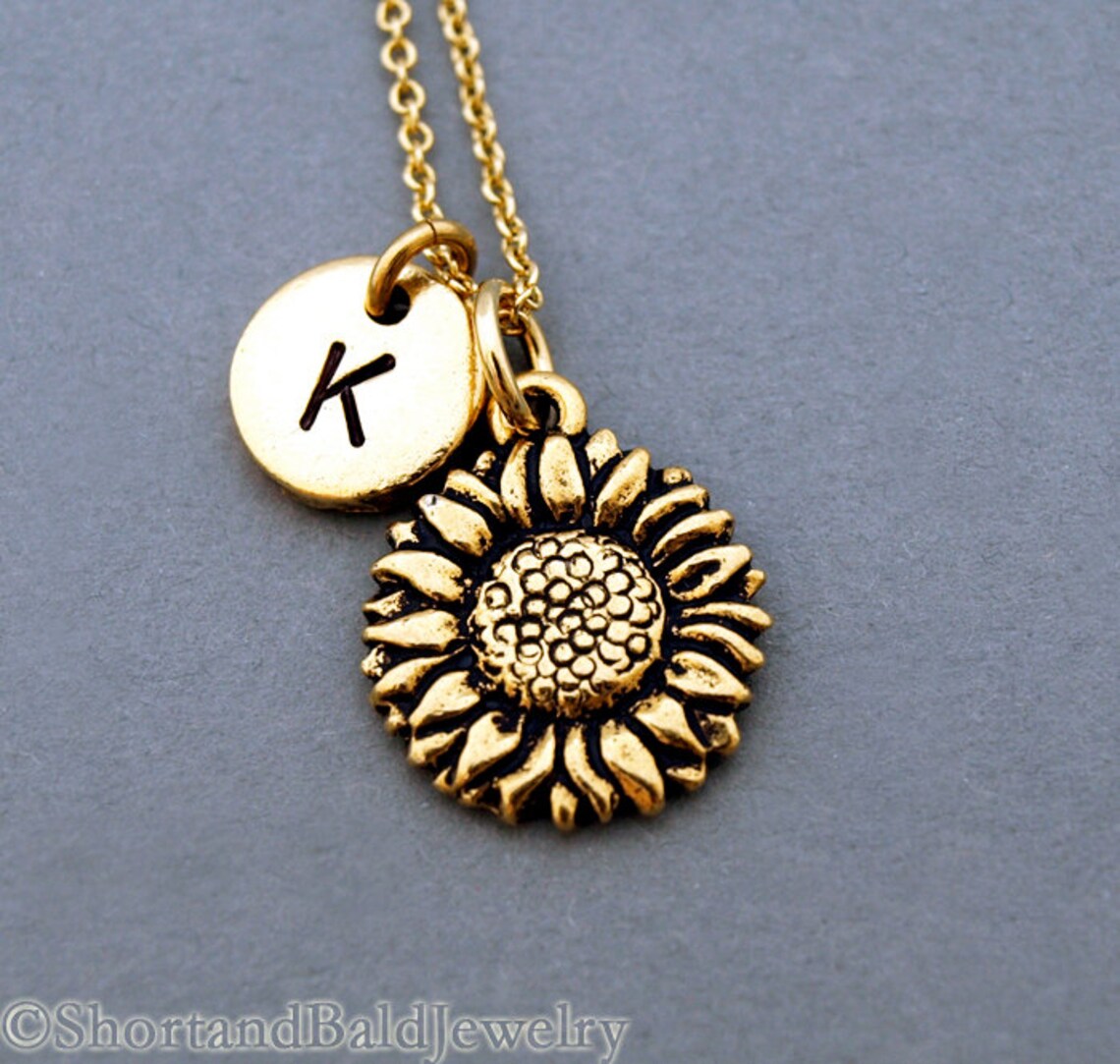 Sunflower Necklace Gold Sunflower Charm Sunflower Jewelry Etsy