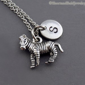Zebra Necklace, Zebra charm, Silver zebra necklace, Zebra jewelry, horse, initial necklace, initial hand stamped, personalized, monogram