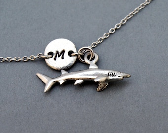Shark charm bracelet, antique silver, initial bracelet, friendship, mothers, adjustable, monogram