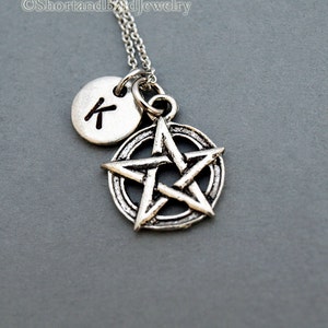 Pentagram necklace, pentangle, star pentagon, Silver pentagram pentangle star pentagon, initial necklace, personalized, monogram