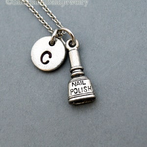 Nail polish necklace, silver nail polish, Beautician necklace, Makeup artist, Make Up Artist, initial necklace, personalized, monogram