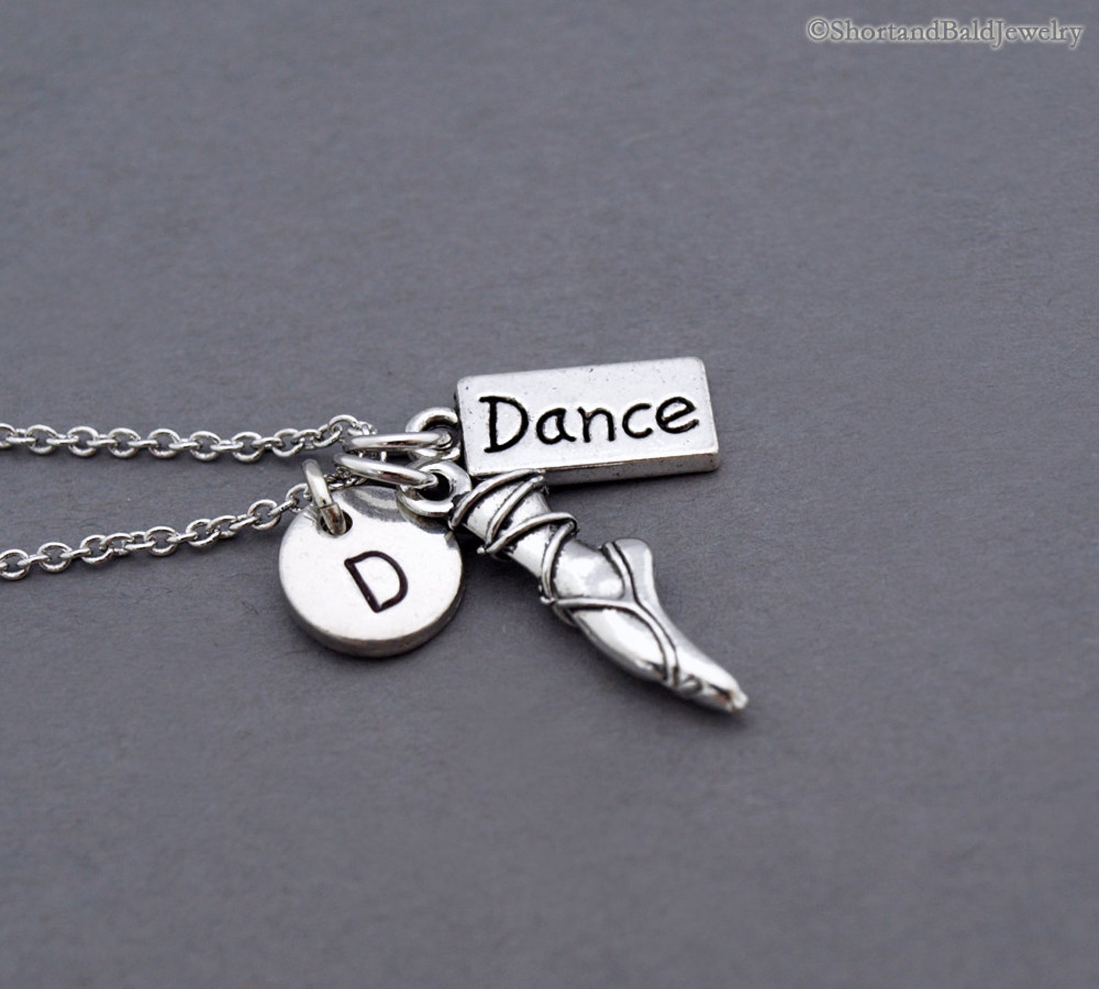 pointe charm necklace, ballet charm necklace, ballet shoe, ballet toe, ballet pointe, ballerina, dance charm, dancer, initial ne