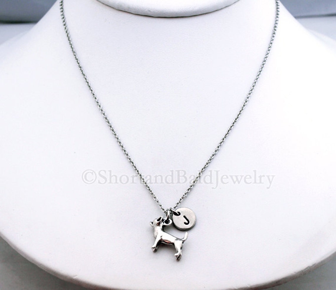Chihuahua Necklace Chihuahua Dog Charm Initial Necklace Etsy