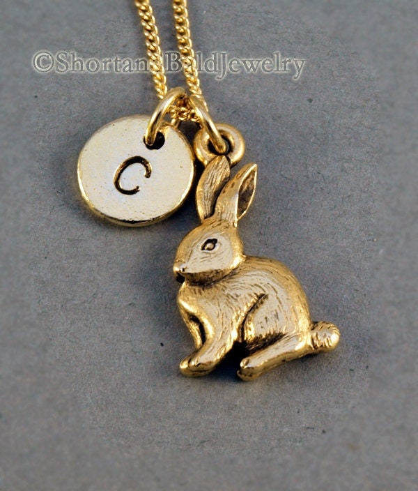 Botanical initial charms Flower Rabbit Bunny necklace jewellery Children\u2019s kids girls charm chain personalised necklace Charm Initial