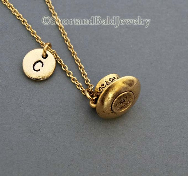 Tea cup and saucer Necklace, tea cup necklace, coffee cup, antique gold, initial necklace, initial hand stamped, personalized, monogram image 3