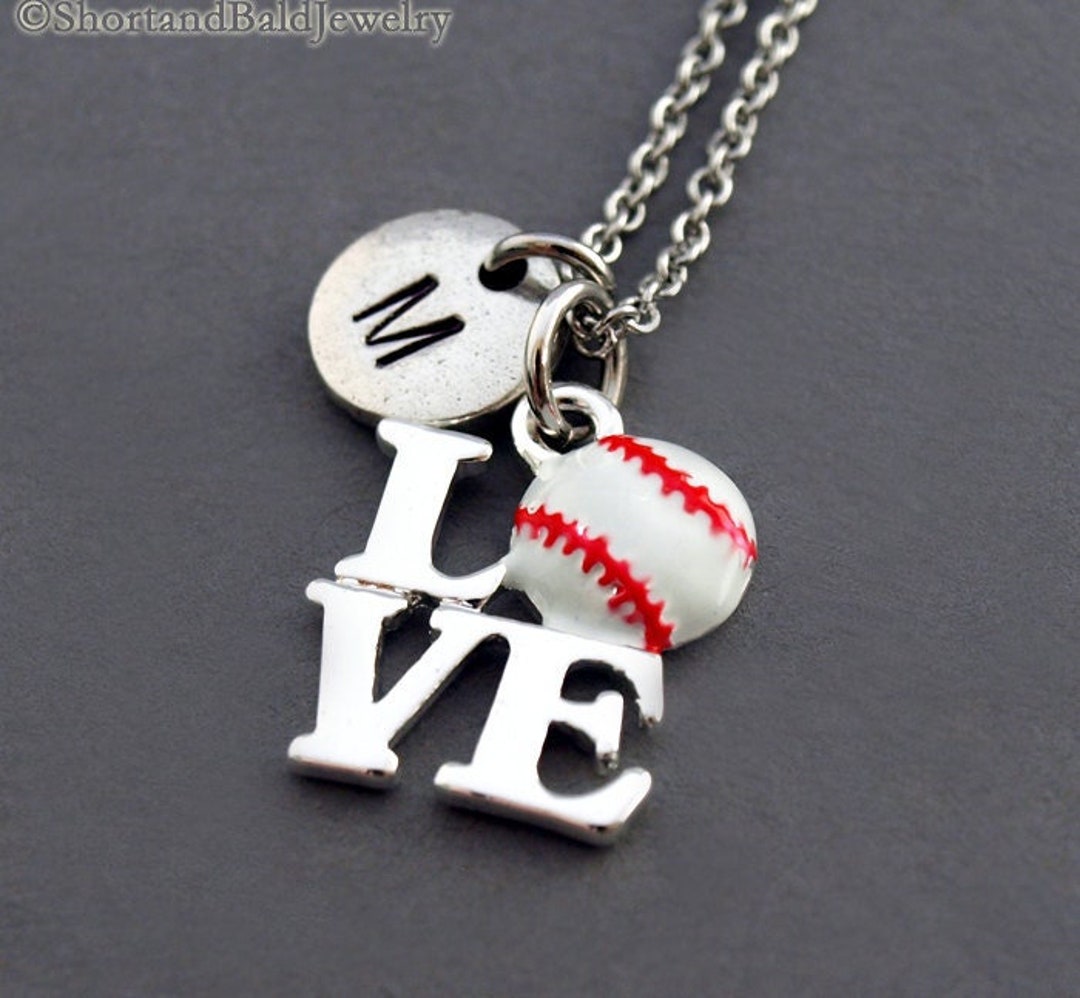 Baseball Necklace, Baseball Ball Charm, Necklace, Initial Necklace ...