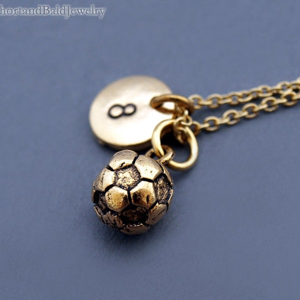 Soccer ball necklace, soccer charm, foot ball necklace, Soccer team number, initial necklace, personalized, antique silver, monogram