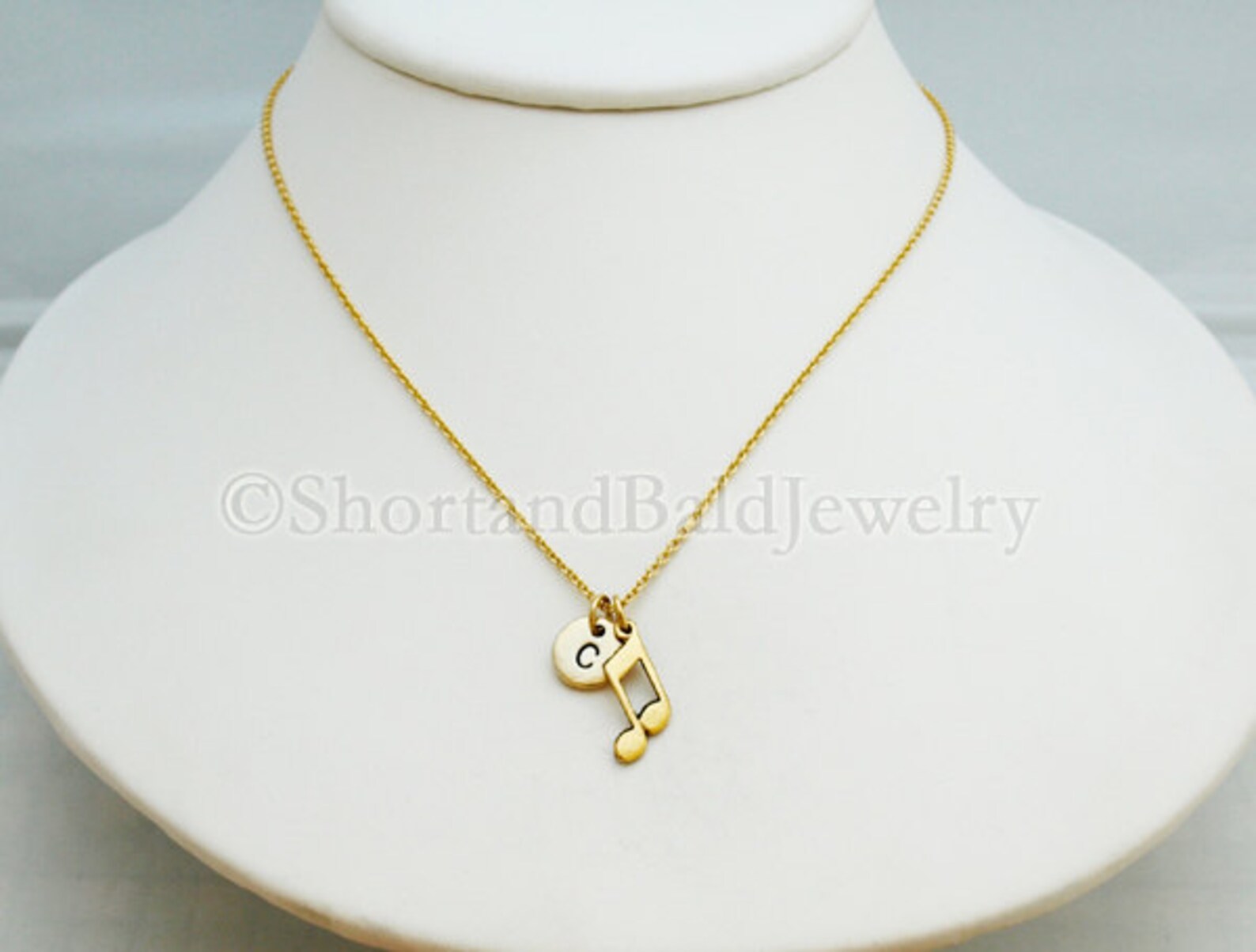 Music Note Necklace Musician Antique Gold Initial Necklace Etsy