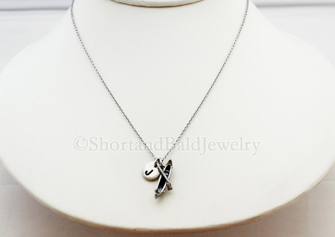 Canoe Necklace Kayak Boat Necklace Paddle Necklace Initial Etsy