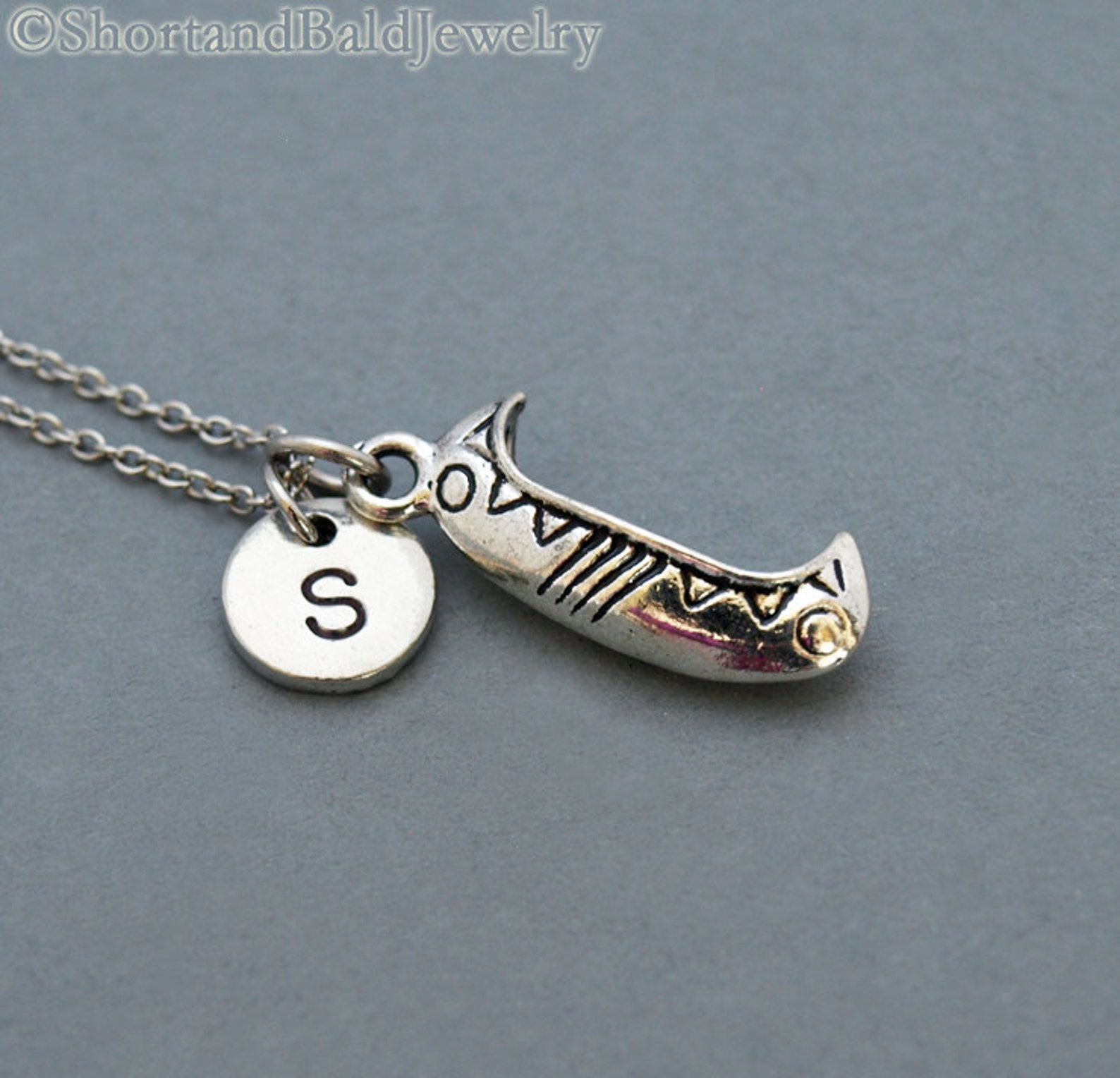 Canoe Necklace Kayak Boat Necklace Paddle Necklace Initial Etsy