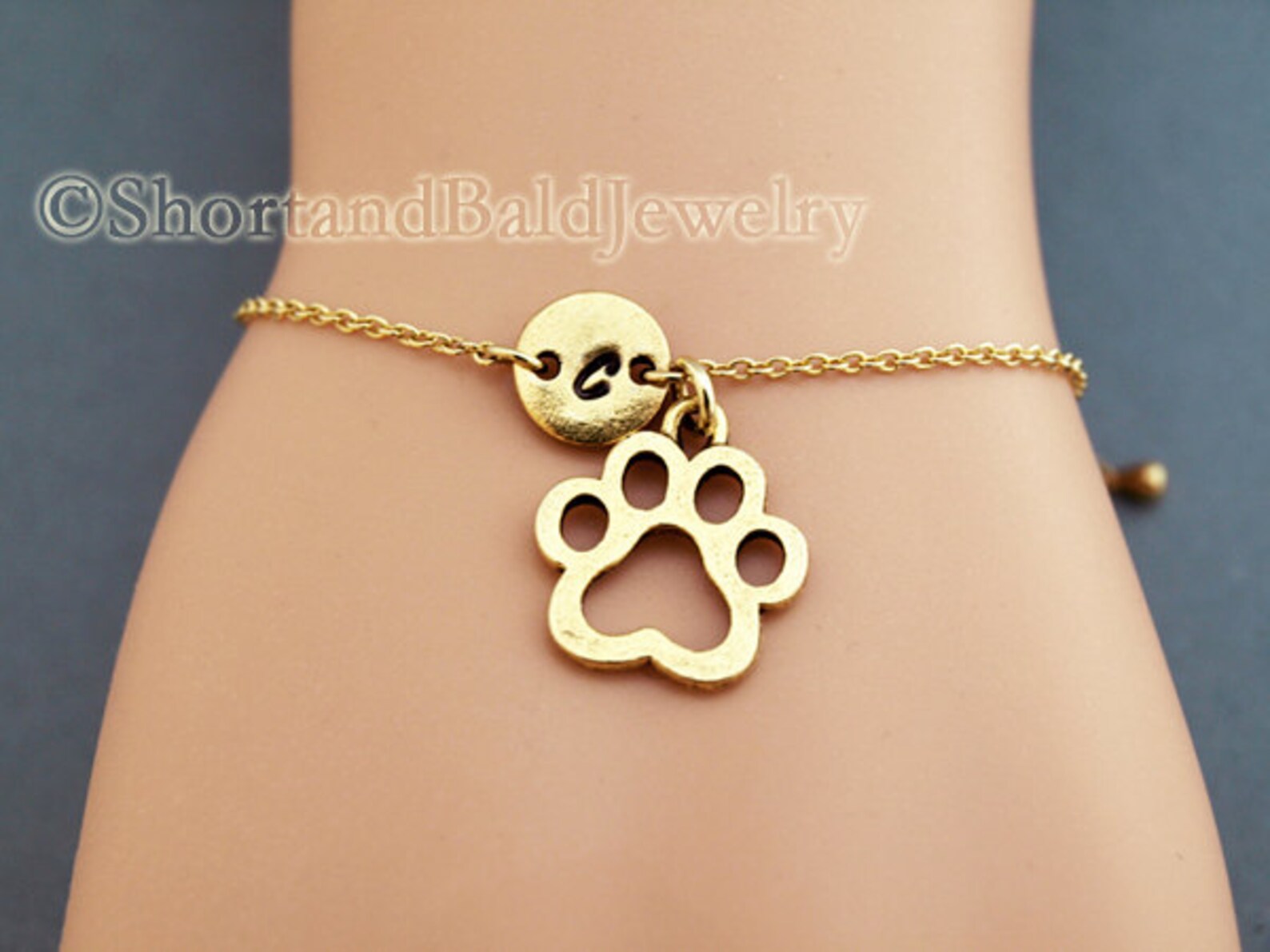 Dog Paw Charm Bracelet Dog Paw Print Antique Gold Initial Etsy