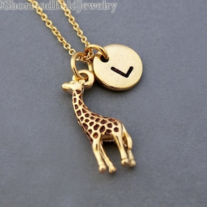 Small Giraffe charm necklace, Baby Giraffe Charm, initial necklace, hand stamped initial charm, personalized, monogram