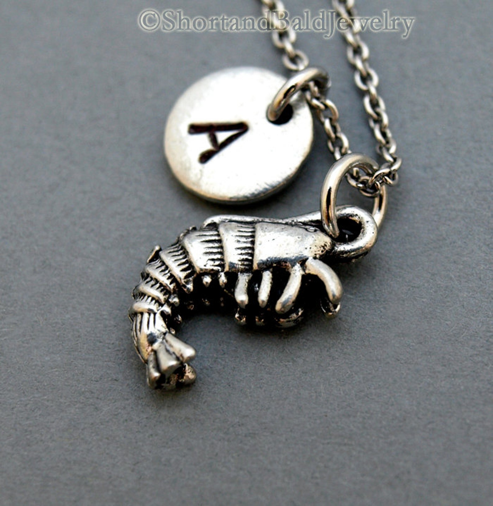 Shrimp Charm Necklace Shrimp Necklace Initial Necklace Etsy
