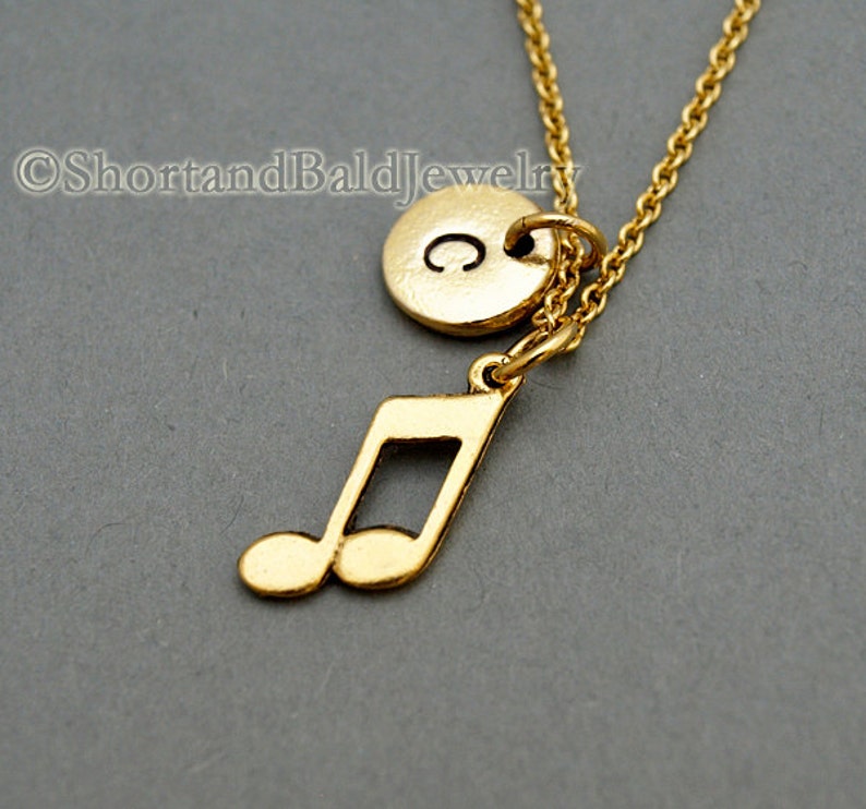 Music Note Necklace Musician Antique Gold Initial Necklace Etsy