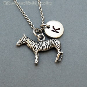 Zebra Necklace, Zebra charm, Silver zebra necklace, Zebra jewelry, horse,, initial necklace, initial hand stamped, personalized, monogram