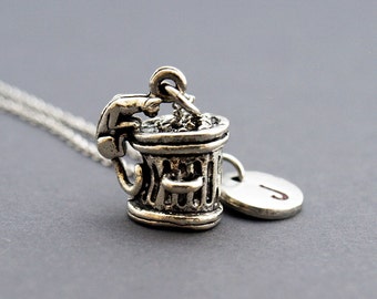 Garbage bin cat Necklace, Stray cat necklace, Trash can, alley cat necklace, alley cat charm jewelry, initial necklace, monogram