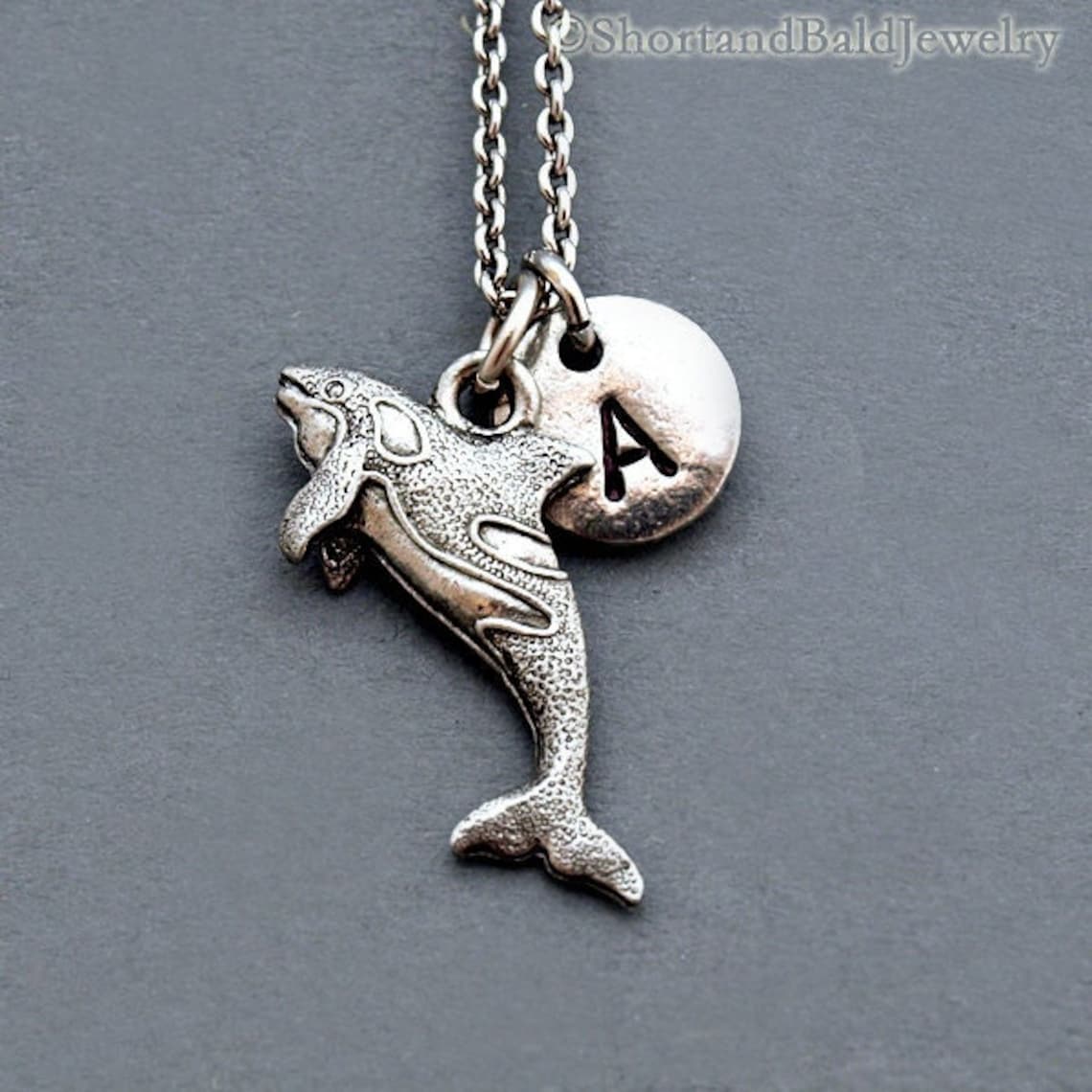 Killer Whale Charm Necklace Orca Whale Charm Initial Etsy