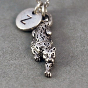 Jaguar necklace, initial necklace, initial hand stamped, personalized, antique silver, monogram