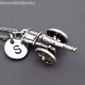 Cannon Necklace, Artillery Cannon, US civil war cannon, initial necklace, initial hand stamped, personalized, antique silver, monogram
