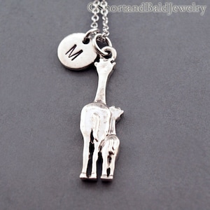 Giraffe necklace, Giraffe mom and baby, Giraffe charm, Silver giraffe, Mom and daughter, initial necklace, personalized, monogram