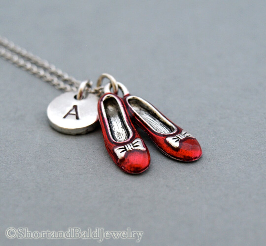 Ruby Red Slippers Necklace, Wizard of Oz Charm Necklace, Magical Shoes