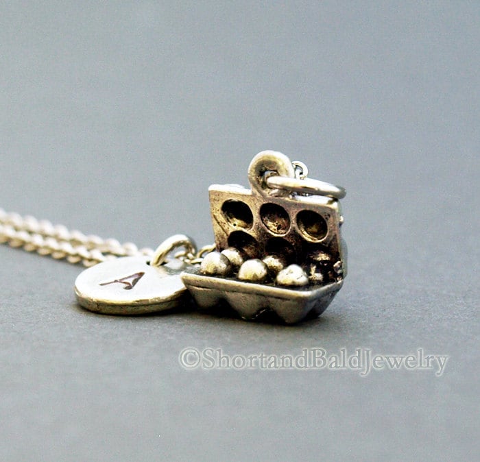Egg Carton Necklace Egg Charm Egg Cases Initial Necklace Etsy
