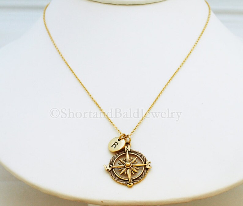 Compass Charm Necklace Compass Necklace Antique Gold Etsy