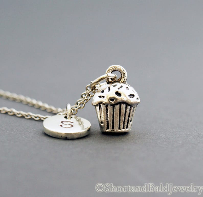 Cupcake Necklace Cupcake Charm Muffin Necklace Initial Etsy