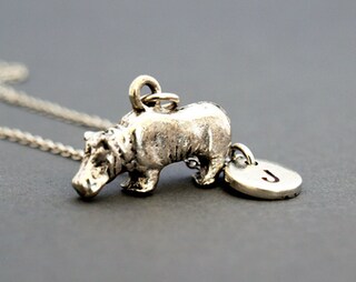 URONE Collana Con Ciondolo Ippopotamo In Argento 925 - Gioiello Simpatico Con Luna, Regalo Per Donne E Ragazze
