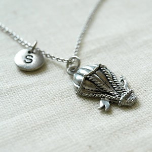 Hot Air Balloon Necklace, Air balloon charm, initial necklace, initial hand stamped, personalized, antique silver, monogram