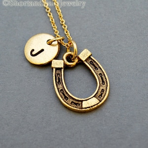 Horseshoe necklace, Horseshoe, personalized horseshoe, antique gold, initial necklace, initial hand stamped, personalized, monogram
