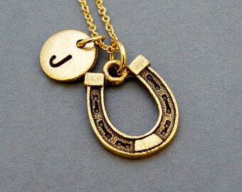 Horseshoe necklace, Horseshoe, personalized horseshoe, antique gold, initial necklace, initial hand stamped, Horse Shoe, monogram