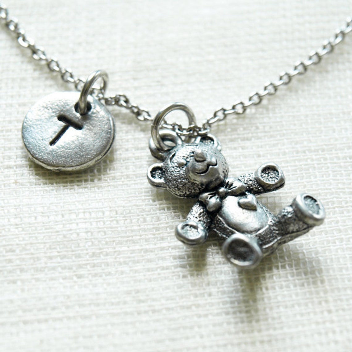 Silver Teddy Pendant Spike Charm Necklace main image 1
