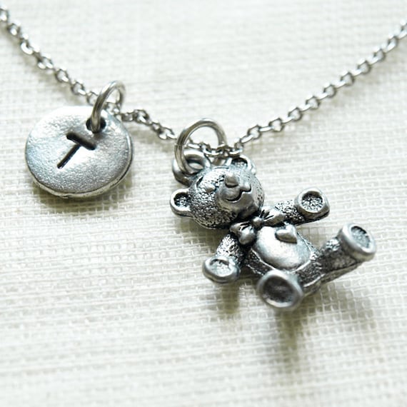 Charm bear initial on sale necklace