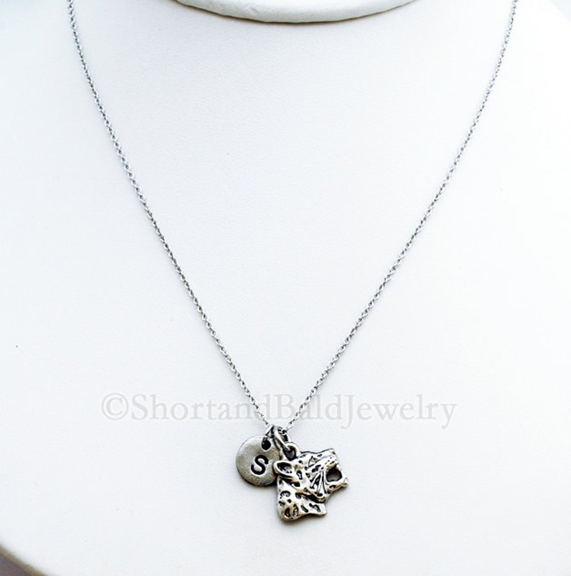 Jaguar Head Necklace Jaguar Charm Wild Cat Initial Etsy